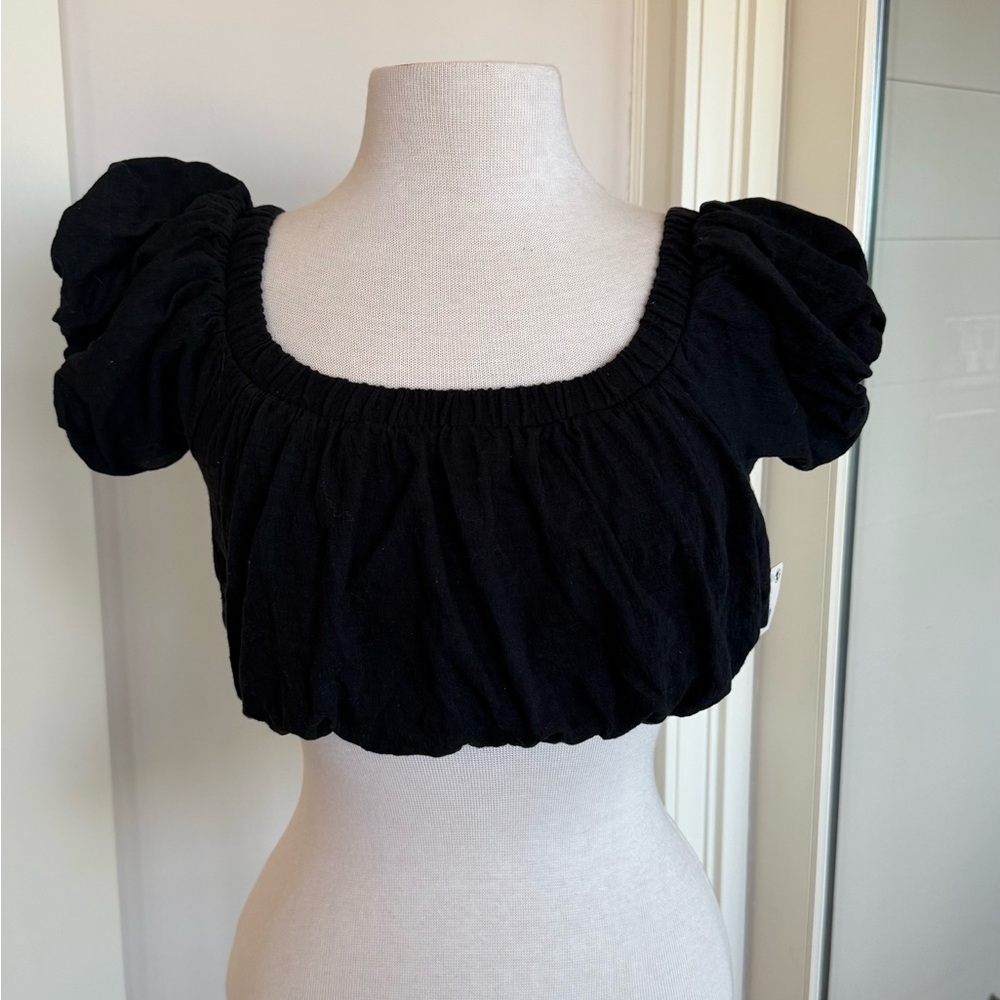 NWT Free People Black Puff Sleeve Crop Top